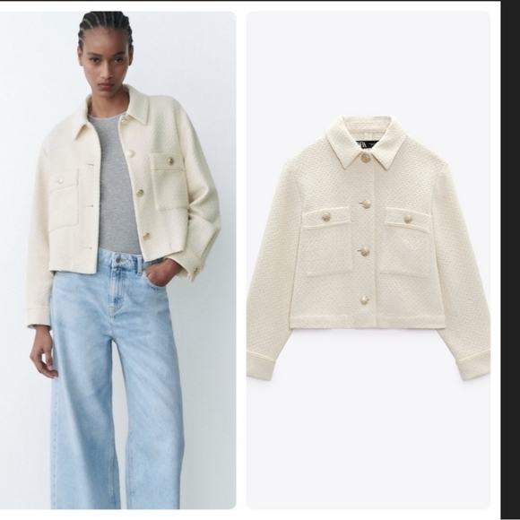 Zara Textured * Tweed Blazer Jacket Cream - Picture 16 of 16